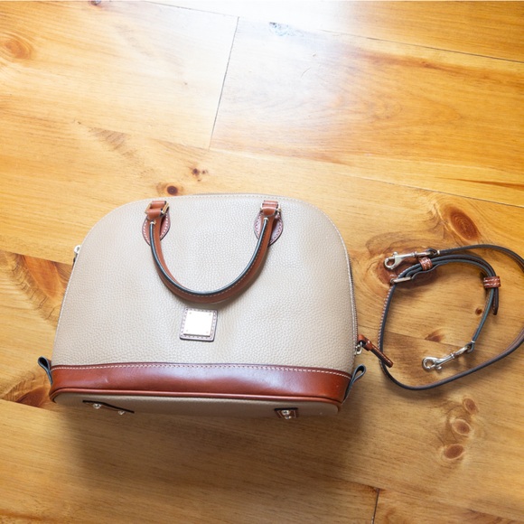 Dooney & Bourke Pebbled Grain Leather Zip Zip Satchel Handbag Taupe - Picture 4 of 5